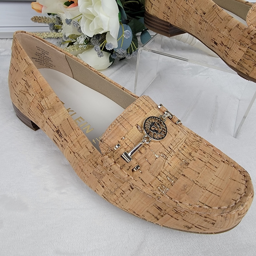 Anne Klein Gold and Tan Cork Loafers
